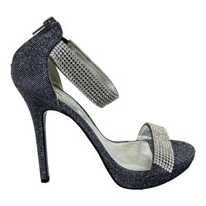 4095 Silver Metallic Rhinestone Heels Peep Toe Pumps Prom Formal US 8 EU 38